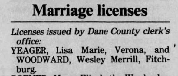Wes and Lisa marriage license